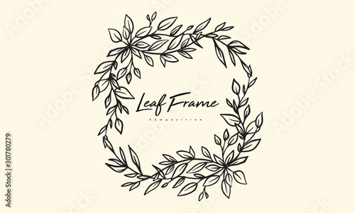Dry leaf composition Arrangement for wedding invitation design, plants and flowers for elegant lettering frame, hand drawn vector lineart illustration for romantic and classic design