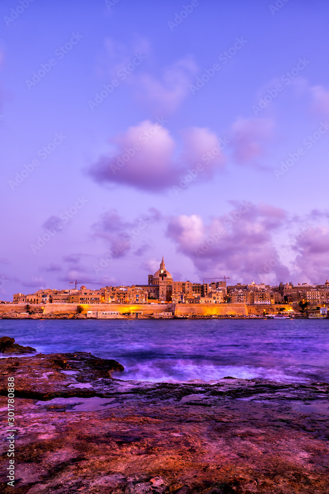 Valletta Skyline From Manoel Island At Dusk