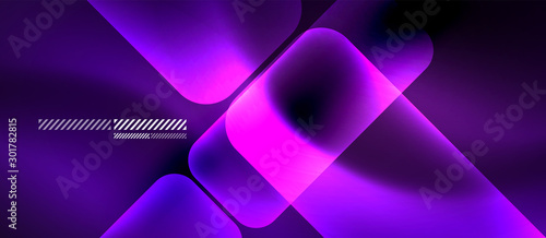 Glass neon block and lines abstract background