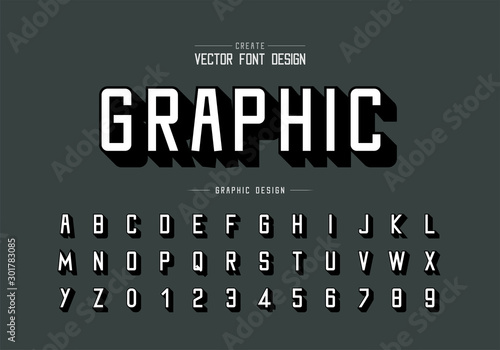 Font and alphabet vector, Shadows typeface and letter number design, Graphic text on background