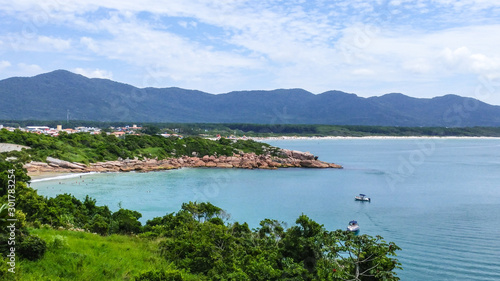 General view of Prainha da Barra and the preserved coast of Moçambique Beach on background - Florianópolis, Santa Catarina, Brazil