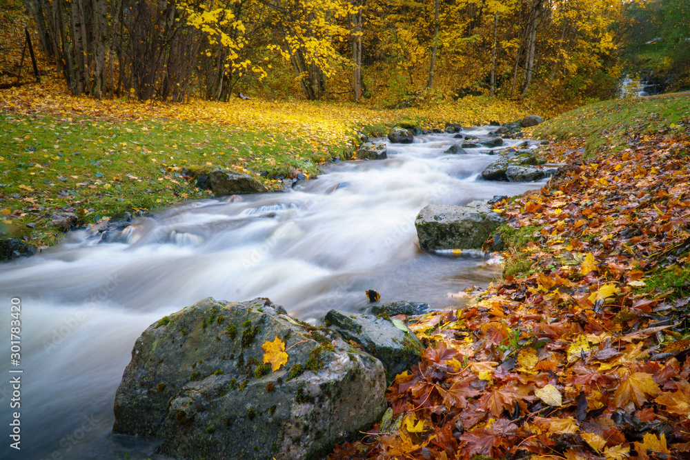 A small mountain stream in the autumn. A small mountain stream in the autumn.