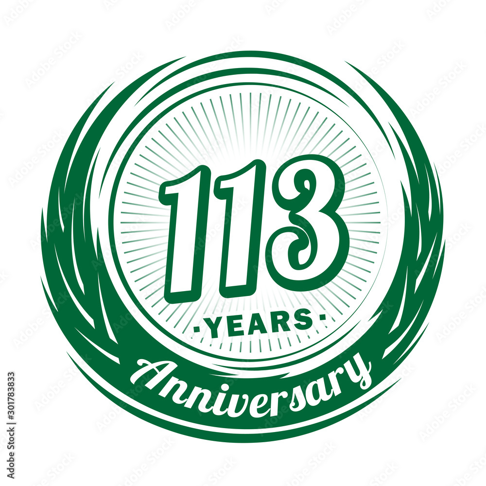 One hundred and thirteen years anniversary celebration logotype. 113th anniversary logo. Vector and illustration.