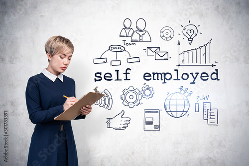 Woman with clipboard, self employed sketch