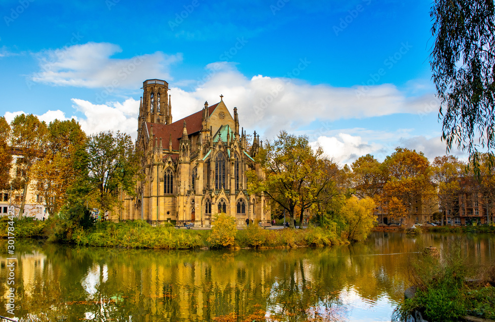 Johanneskirche, Stuttgart, Germany in fall