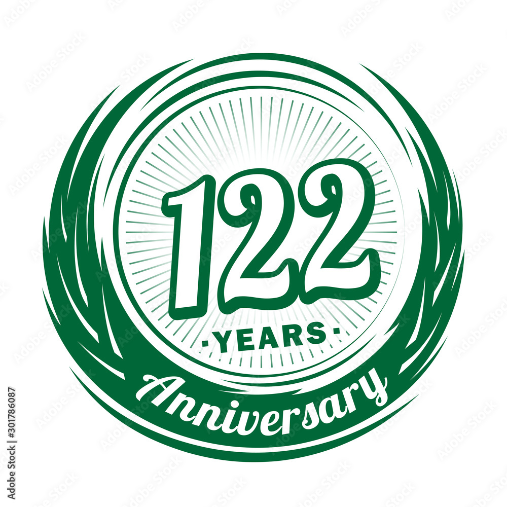 One hundred and twenty-two years anniversary celebration logotype. 122nd anniversary logo. Vector and illustration.