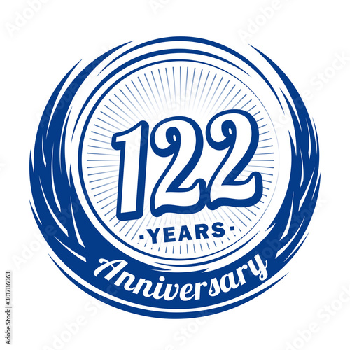 One hundred and twenty-two years anniversary celebration logotype. 122nd anniversary logo. Vector and illustration. photo