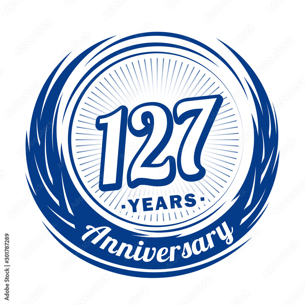One hundred and twenty-seven years anniversary celebration logotype. 127th anniversary logo. Vector and illustration. One hundred and twenty-seven years anniversary celebration logotype. 127th anniversary logo. Vector and illustration.