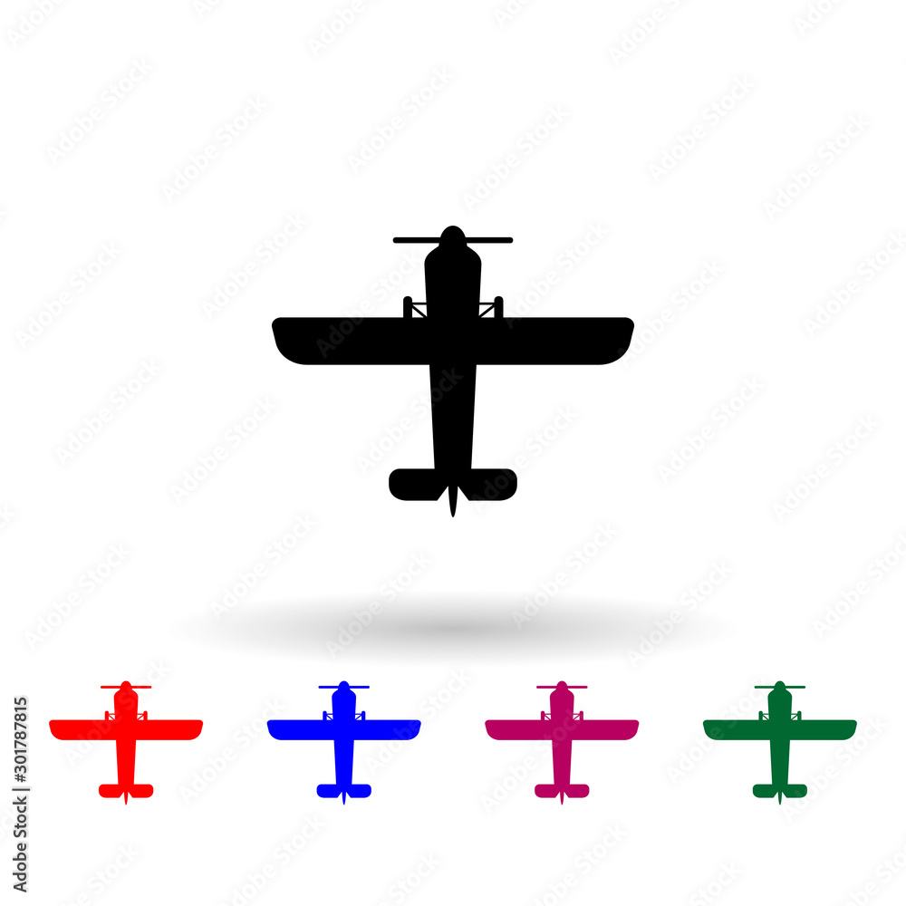 Propeller plane silhouette multi color icon. Simple glyph, flat vector of air transport icons for ui and ux, website or mobile application