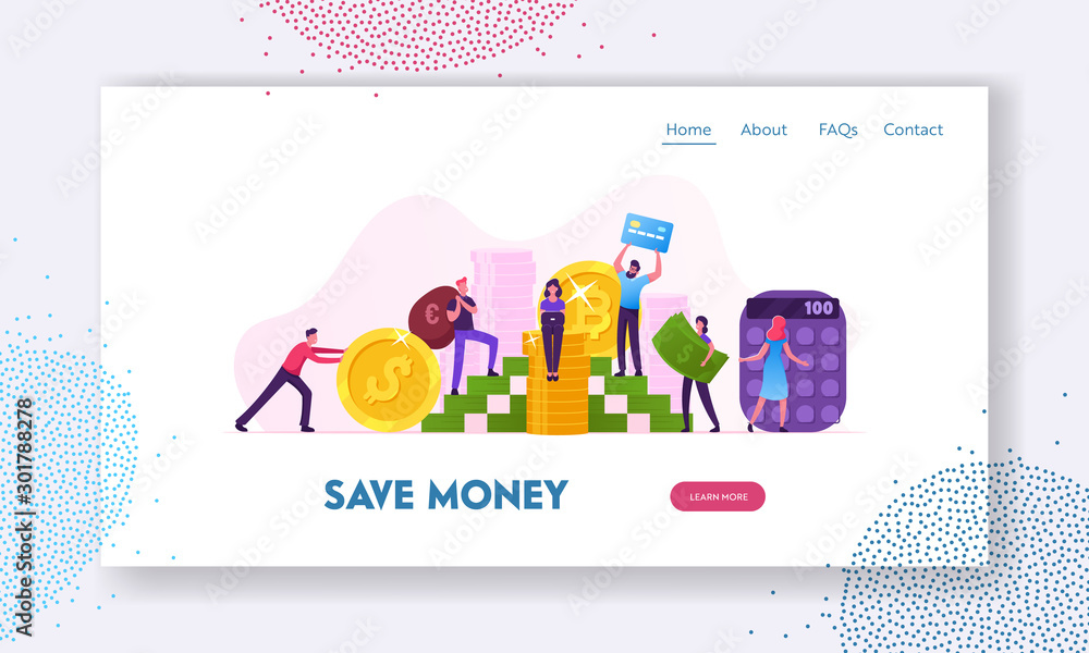 Consulta Empuje hacia abajo Bañera Money Savings, Investment and Finance Business Growth Website Landing Page.  People Collecting Coins and Banknotes in Huge Heap, Counting on Calculator  Web Page Banner. Cartoon Flat Vector Illustration vector de Stock 