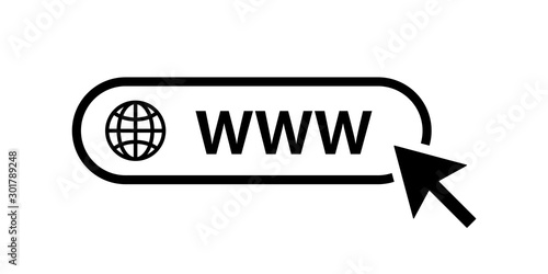 Web icon. WWW sign. Search www vector icon. Web hosting technology. Globe hyperlink icon. Isolated vector. Browser search website page. photo