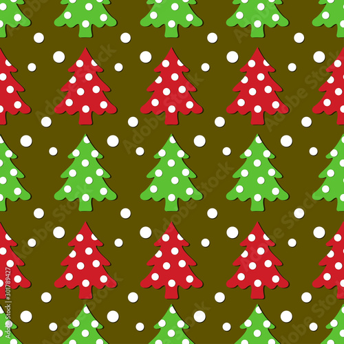 Seamless pattern. Stylized Polka Dot Christmas Trees