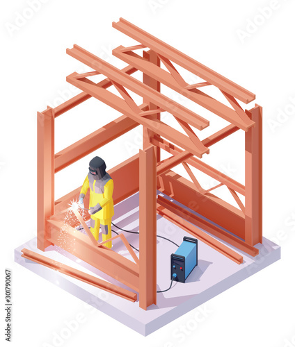 Vector isometric welder at welding work