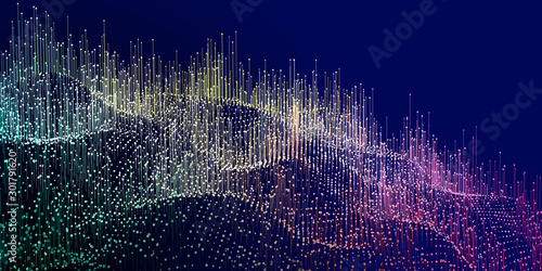 Abstract infographic gradient color background with connecting dots and lines.  Big data.