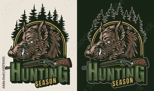 Vintage hunting colorful logo