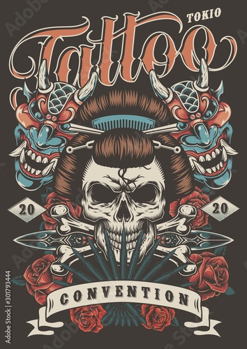 Tattoo convention in Tokio colorful poster