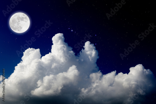 Fototapeta Naklejka Na Ścianę i Meble -  Full moon with starry and clouds background. Romantic night.