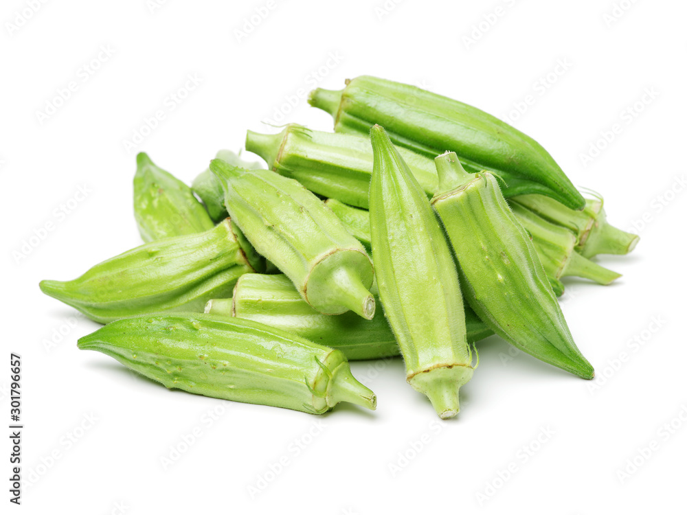 Fresh young okra isolated on white background Fresh young okra isolated on white background