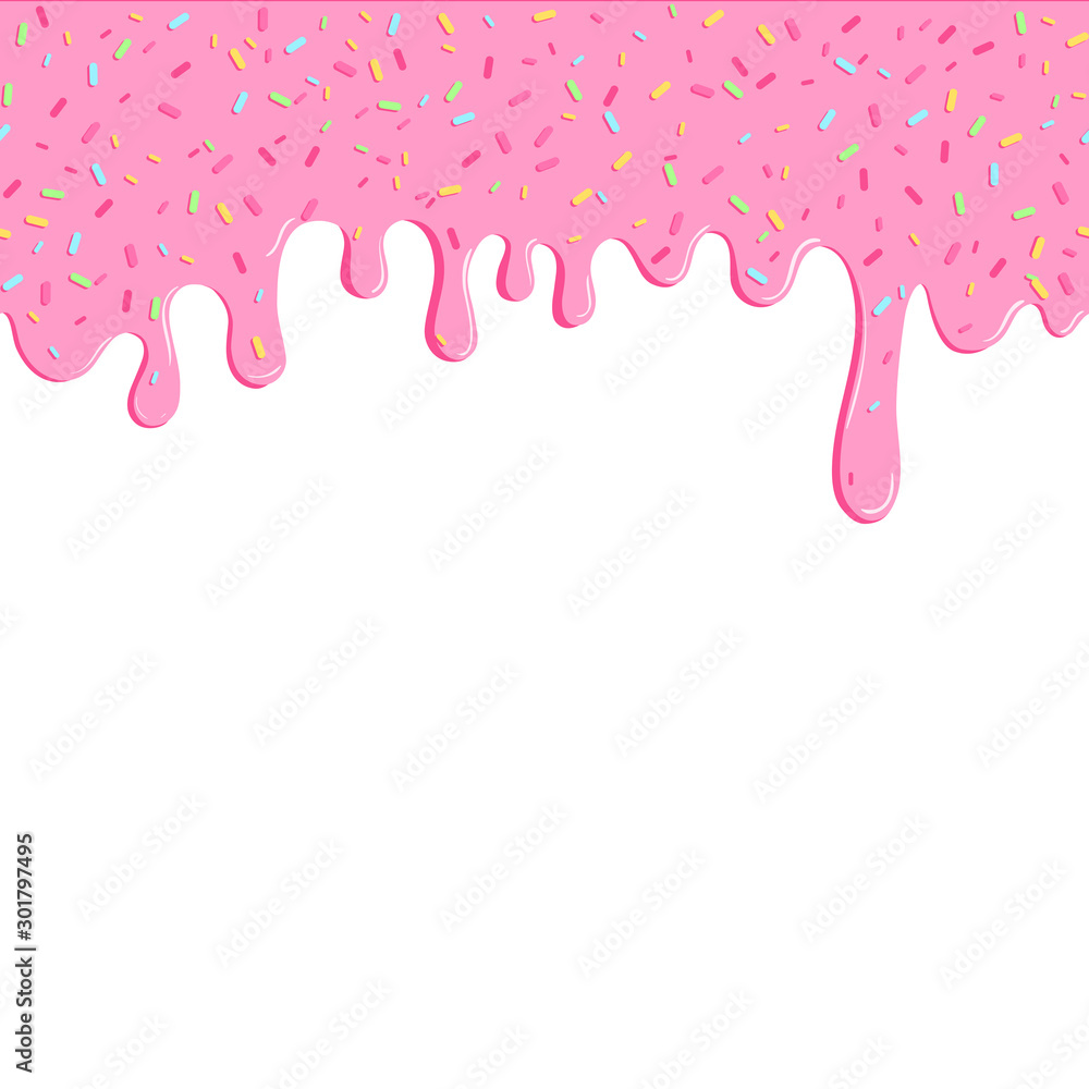 Sweet donut vector illustration with dripping pink glaze. Abstract food