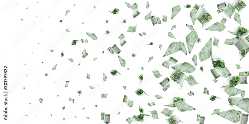 Fototapeta premium Euro money background. Banknote falling isolated textures on white background.
