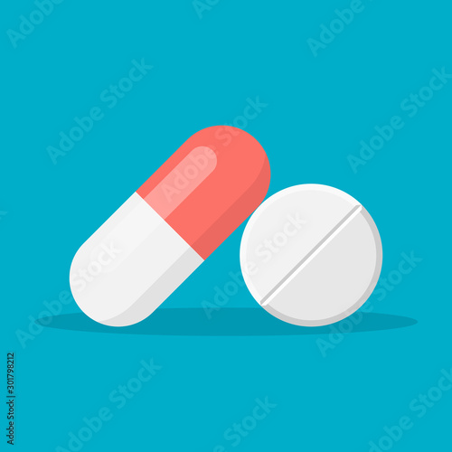 Pills flat icon isolated on white background. Vector illustration. photo