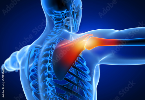 3d rendered medically accurate illustration of a man having a painful shoulder photo