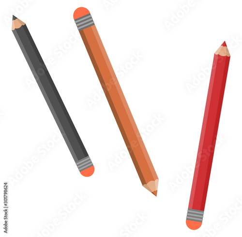 School stationery supply, set of pencils or drawing tool isolated object. Draw or write, art lesson equipment, schoolbag item, academic year instrument. Vector illustration in flat cartoon style