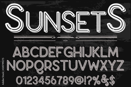 Alphabet Font. Typography style 3D urban digital, typeface logo design. vector illustration sunsets