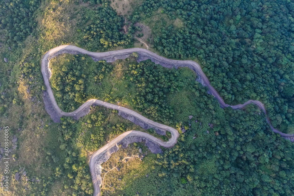 Aerial view of asphalt road in mountain