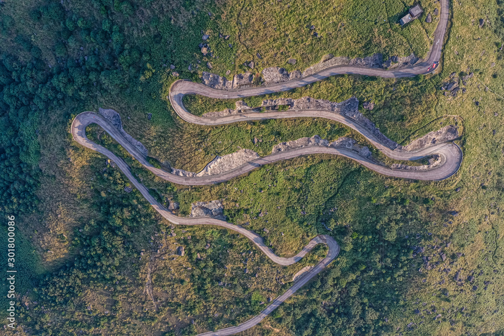 Aerial view of asphalt road in mountain