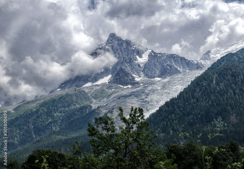 Hike from Chamonix up to La Jonction glacier des Bossons. Mont Blanc Massif, French Alps, Chamonix, Bosson Glacier, France, Europe.