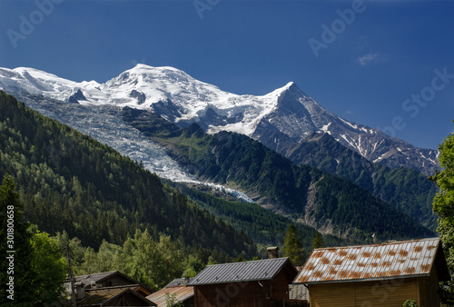 Hike from Chamonix up to La Jonction glacier des Bossons. Mont Blanc Massif, French Alps, Chamonix, Bosson Glacier, France, Europe.