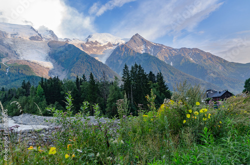 Hike from Chamonix up to La Jonction glacier des Bossons. Mont Blanc Massif, French Alps, Chamonix, Bosson Glacier, France, Europe. photo