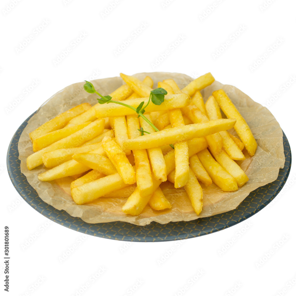 french fries large portion in a plate without background french fries large portion in a plate without background