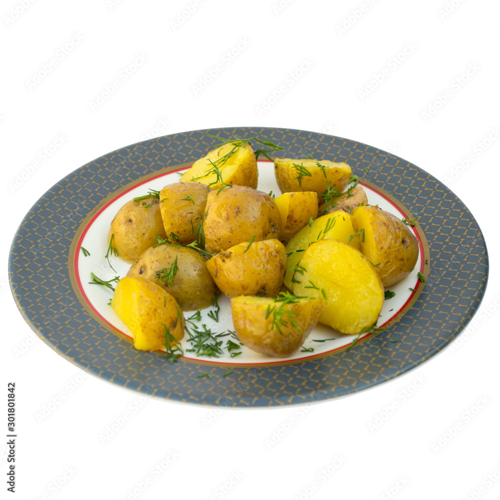 fried boiled potato halves without background fried boiled potato halves without background