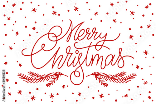 Merry christmas hand drawn red lettering banner