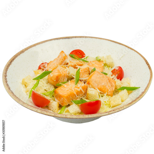 salmon salad with tomatoes without beer background