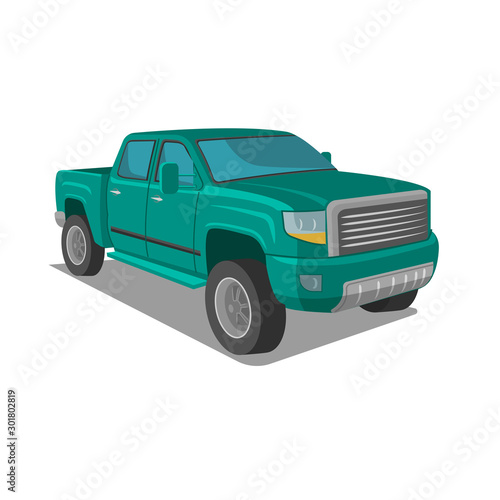 Modern pickup truck vector illustration. SUV 4x4 offroad wehicle