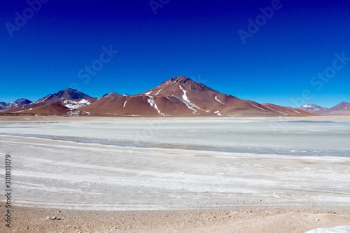 Panoramic view of Laguna Blanca (White Lagoon). Beautiful Bolivian panoramic 