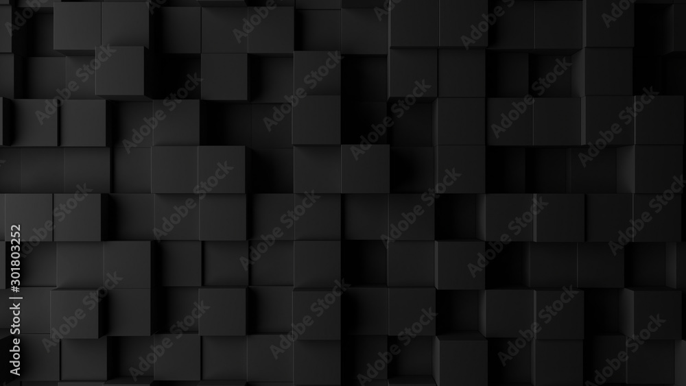 Dark squares abstract background. Realistic wall of cubes