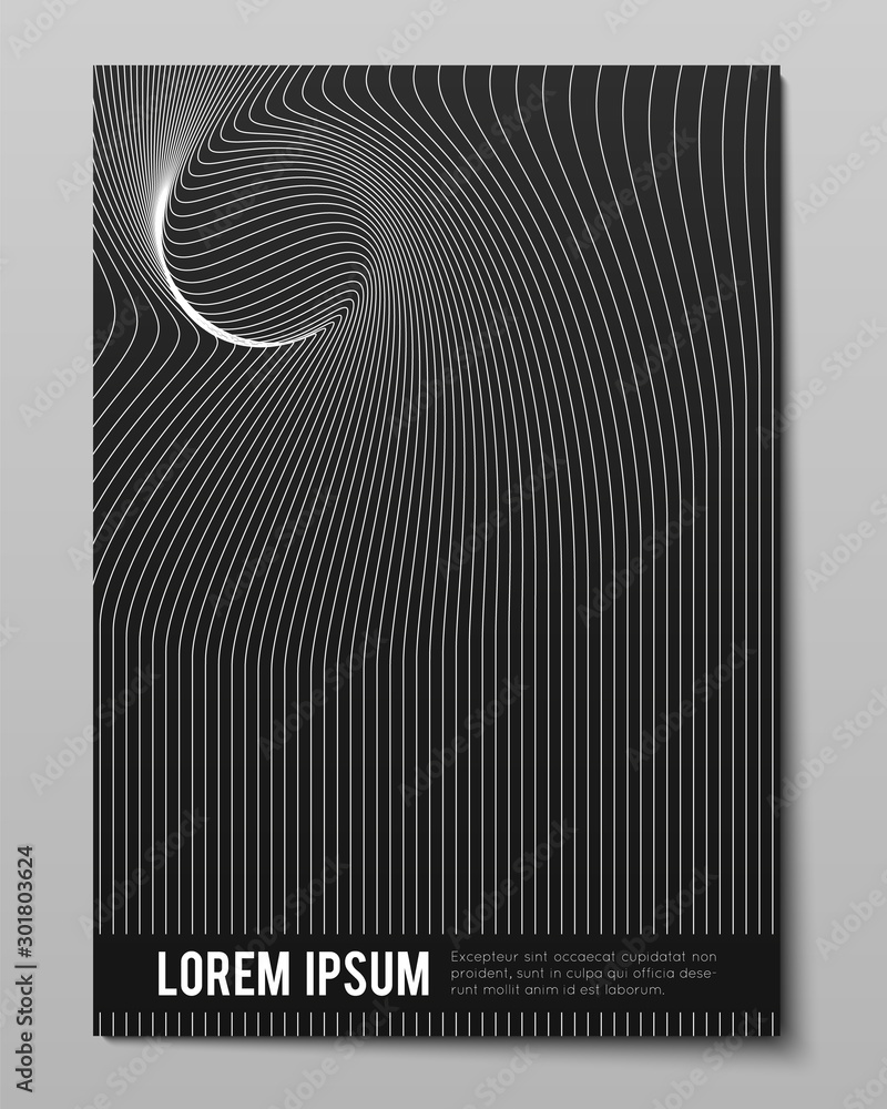 Cover with striped black white warped lines. Optical illusion effect