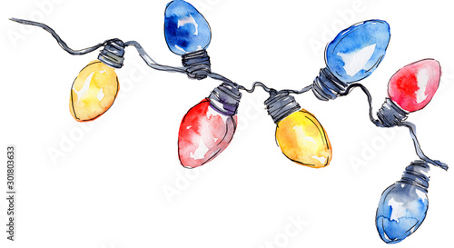 Christmas winter holiday symbol isolated. Watercolor background set. Isolated ornaments illustration element.