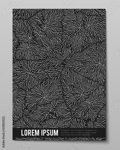 Cover with vector generative branch growth pattern. Lichen like organic structure with veins. Monocrome square biological net of vessels.
