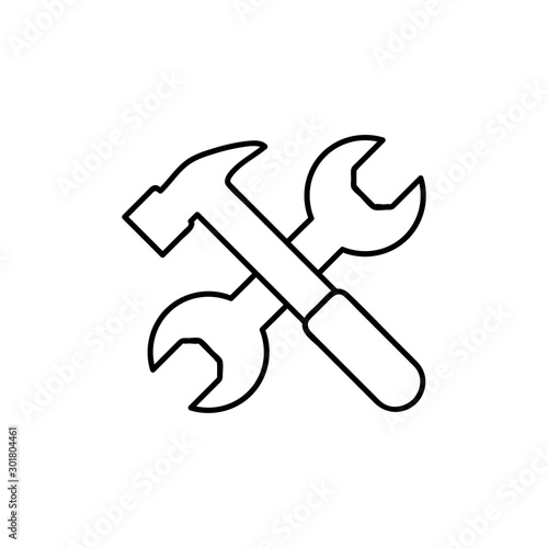 Wrench and hammer. Tools icon. Isolated vector illustration of icon sign concept for your web site mobile app logo UI design.