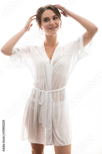 Sexy girl in white.Morning bride.Beautiful girl figure © pha88