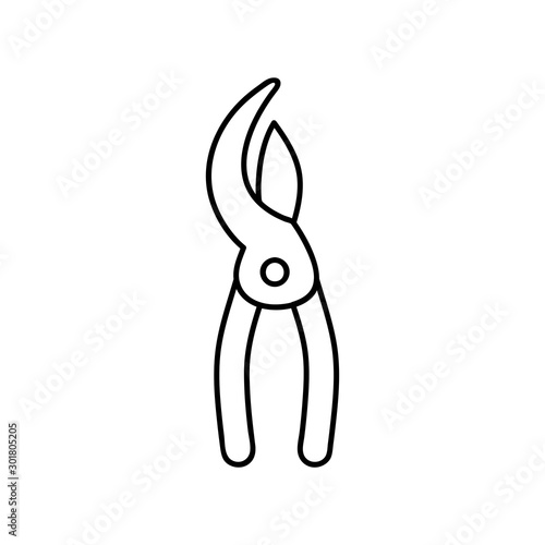 Secateurs icon. Outline vector icon for web design isolated on white background. Stroke high quality symbol. Secateurs icon in modern line style.