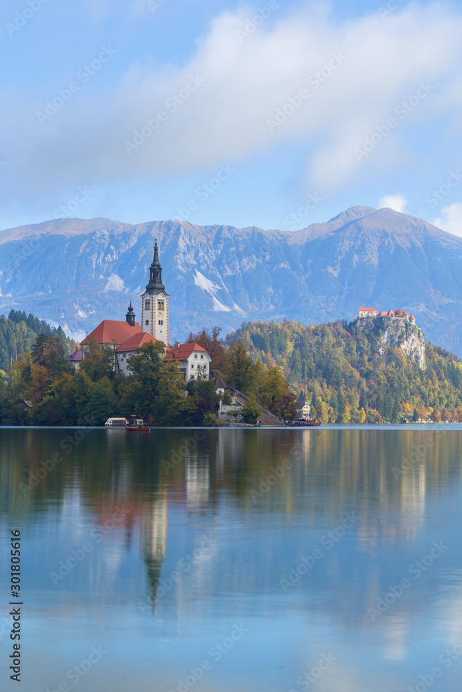 Lake Bled in Slovenia on a beautiful clear morning