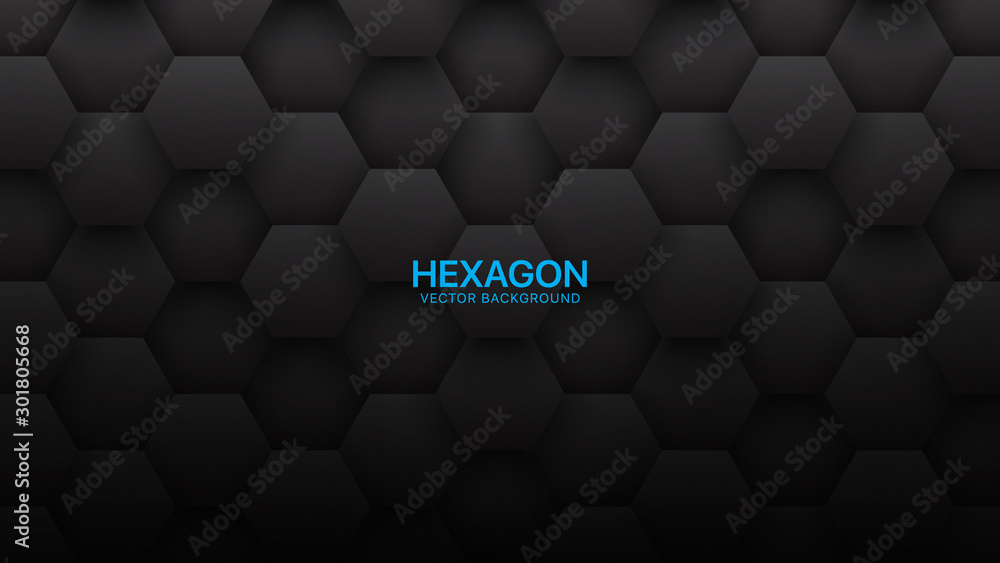 3D Vector Hexagon Tech Structure Abstract Black Background. Science ...