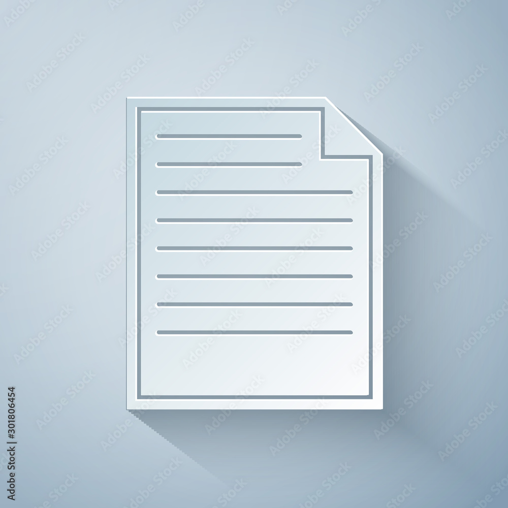 Paper cut Document icon isolated on grey background. File icon. Checklist icon. Business concept. Paper art style. Vector Illustration Paper cut Document icon isolated on grey background. File icon. Checklist icon. Business concept. Paper art style. Vector Illustration