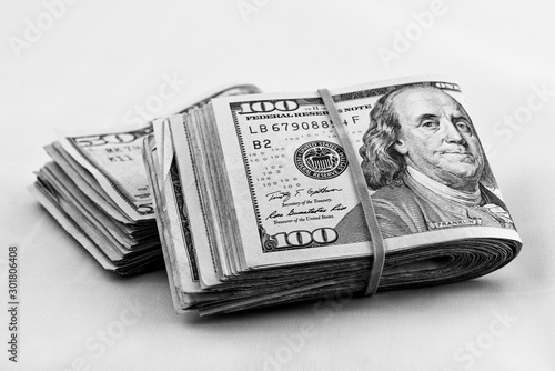 Folded wad of cash - black and white photo
